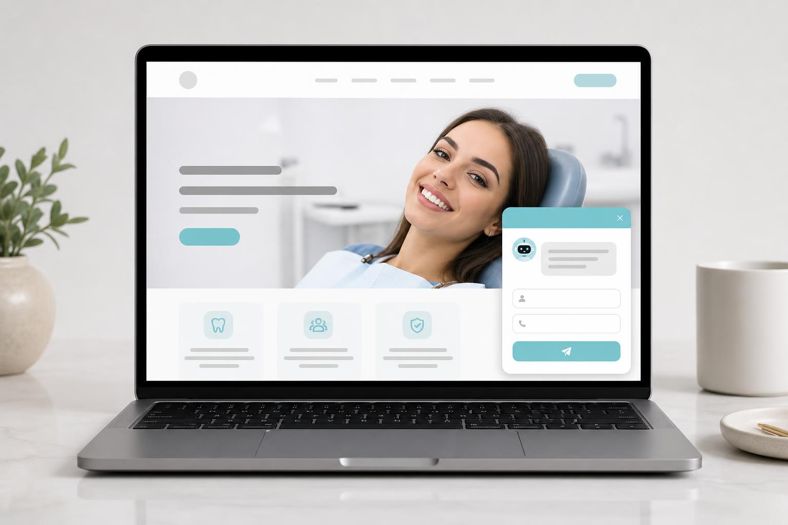 AI chat widget open on a service-business website mockup